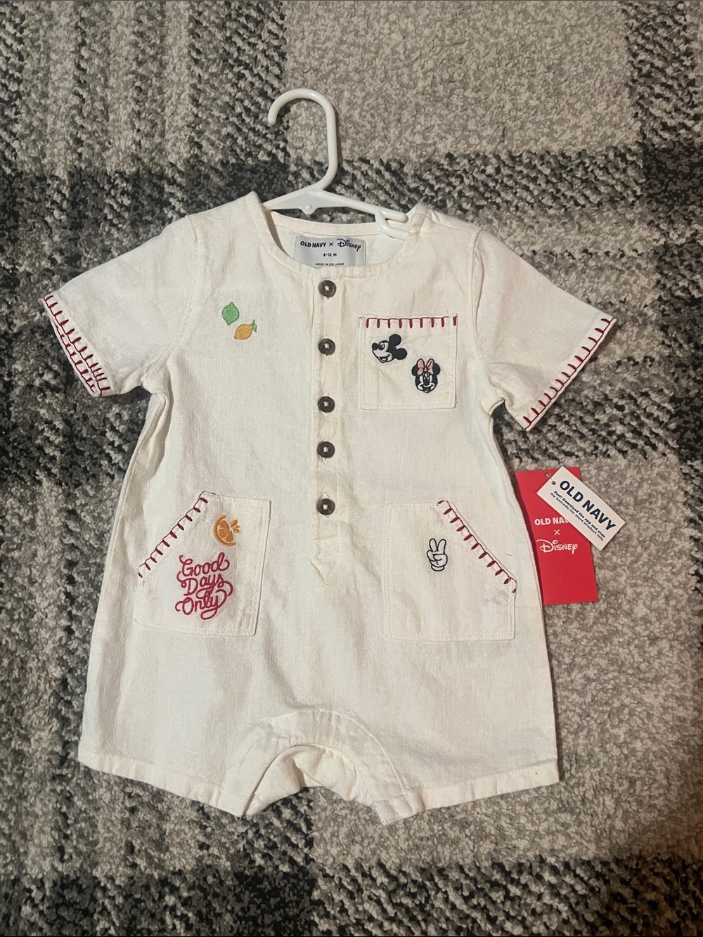 Disney X Old Navy 6-12 months linen embroidered baby romper